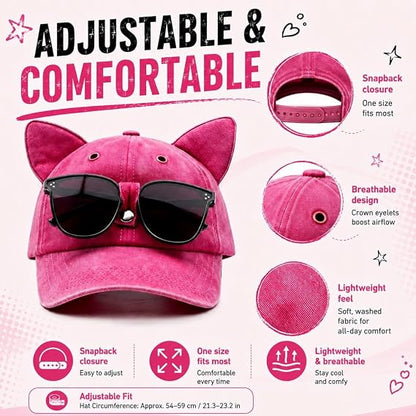 🧢Y2K Cat Ear Trucker Hat with Detachable Sunglasses Vintage