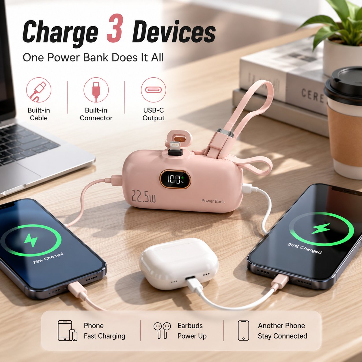 🔋⚡Pocket Power Bank With Built-In Cable - 22.5W Fast Charging