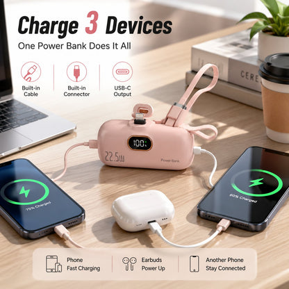 🔋⚡Pocket Power Bank With Built-In Cable - 22.5W Fast Charging