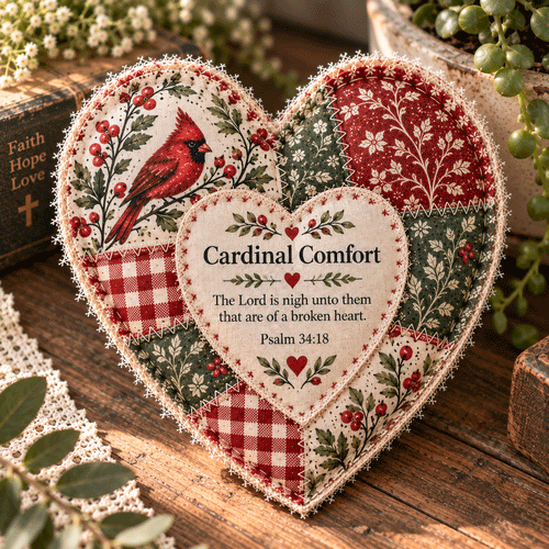 ❤️ Faith & Comfort Patchwork Heart Decor – Scripture-Inspired Keepsake