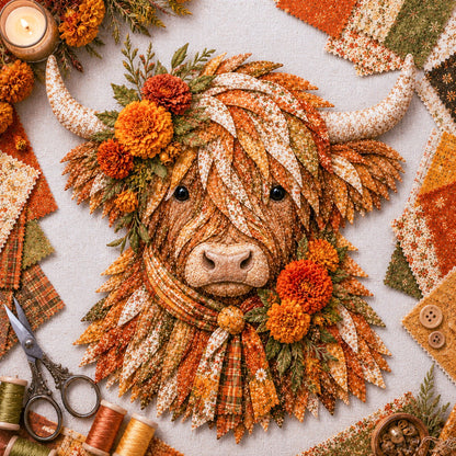 ⏰LAST DAY 49% OFF - 🐮💐🌸 Birth Flower Highland Cow 3D Layered Fabric Art DIY Kit | Complete Kit Included ✂️ Pre-Cut Pieces • Glue or Stitch Your Way • Create a Cozy 3D Highland Cow Decor 💕
