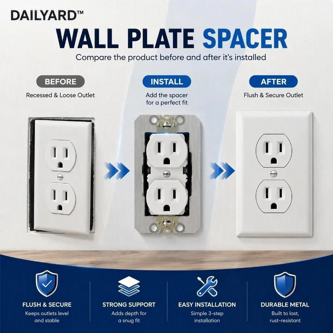Wall Plate Spacers for Electrical Outlets – Heavy-Duty Metal Outlet Leveling Plates for Loose, Recessed & Crooked Boxes