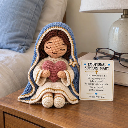 ⏳ Last Day 49% OFF –💙Always With You Mary Comfort Doll | Handmade Crochet Companion Holding A Heart with Encouragement Card ✨