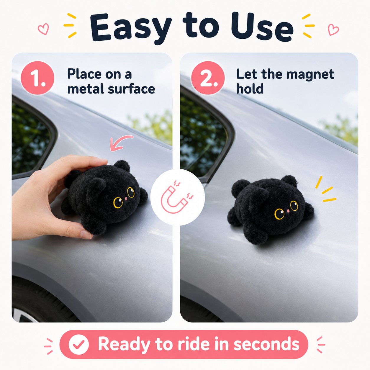 🐈‍⬛ Stick It, Ride & Turn Heads — Let This Magnetic Kitty Tag Along! 🚗✨