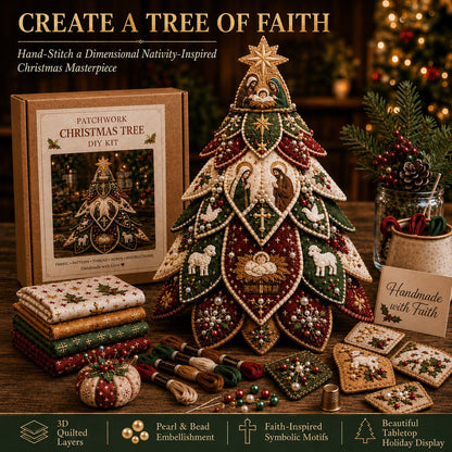 ✝️ Beginner-Friendly Tree of Faith 3D Quilted Christmas Tree Sewing Kit | Complete Kit with Coordinated Fabrics, Beads & Step-by-Step Guide Included 💕