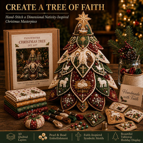 ✝️ Beginner-Friendly Tree of Faith 3D Quilted Christmas Tree Sewing Kit | Complete Kit with Coordinated Fabrics, Beads & Step-by-Step Guide Included 💕
