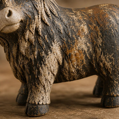 🐮 Rustic Highland Cow Figurine – Charming Farmhouse Tabletop Decor