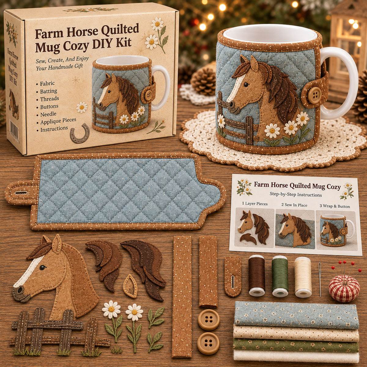🐷 Farmhouse Friends Mug Cozy Sewing Kit