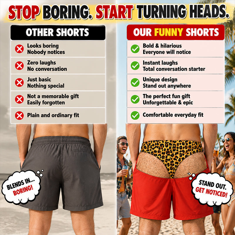 🩳 Novelty Prank Swim Trunks -- Leopard Print Beach Shorts