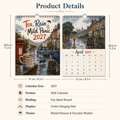Tea, Rain & Mild Panic 2027 Wall Calendar