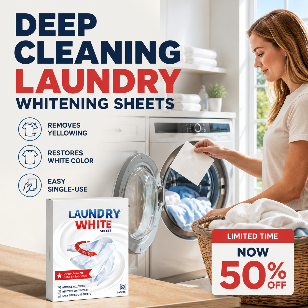 🔥💥 Deep Cleaning Laundry Whitening Sheets ✨🧺 Powerful Stain Remover Brightening Fabric Laundry Cleaning Sheets