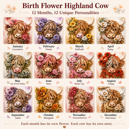 ⏰LAST DAY 49% OFF - 🐮💐🌸 Birth Flower Highland Cow 3D Layered Fabric Art DIY Kit | Complete Kit Included ✂️ Pre-Cut Pieces • Glue or Stitch Your Way • Create a Cozy 3D Highland Cow Decor 💕