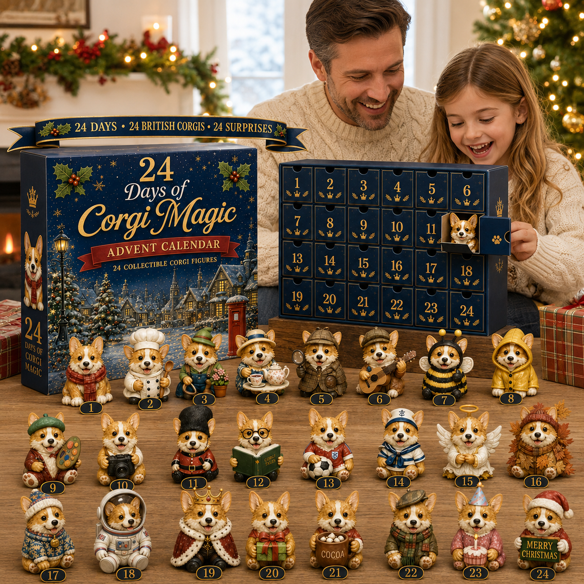🎅2026 British Corgis Blind Box - 24‑Day Festive Countdown, Corgi Figurines Blind Box - Gift For Corgi Lovers