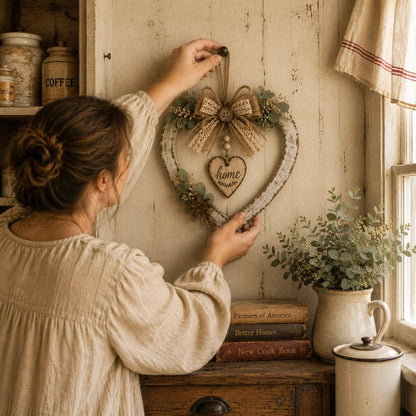 🤎Rustic Farmhouse Heart Wall Decor with “Home” Sign