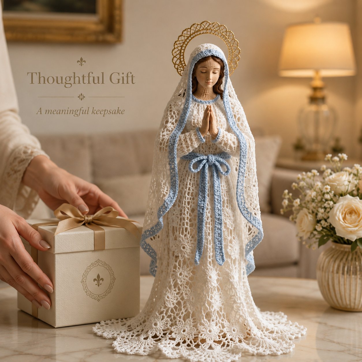 🔥Last Day 49% OFF - ✝️🧵Crochet‑Lace Style Virgin Mary Knitted Figurine