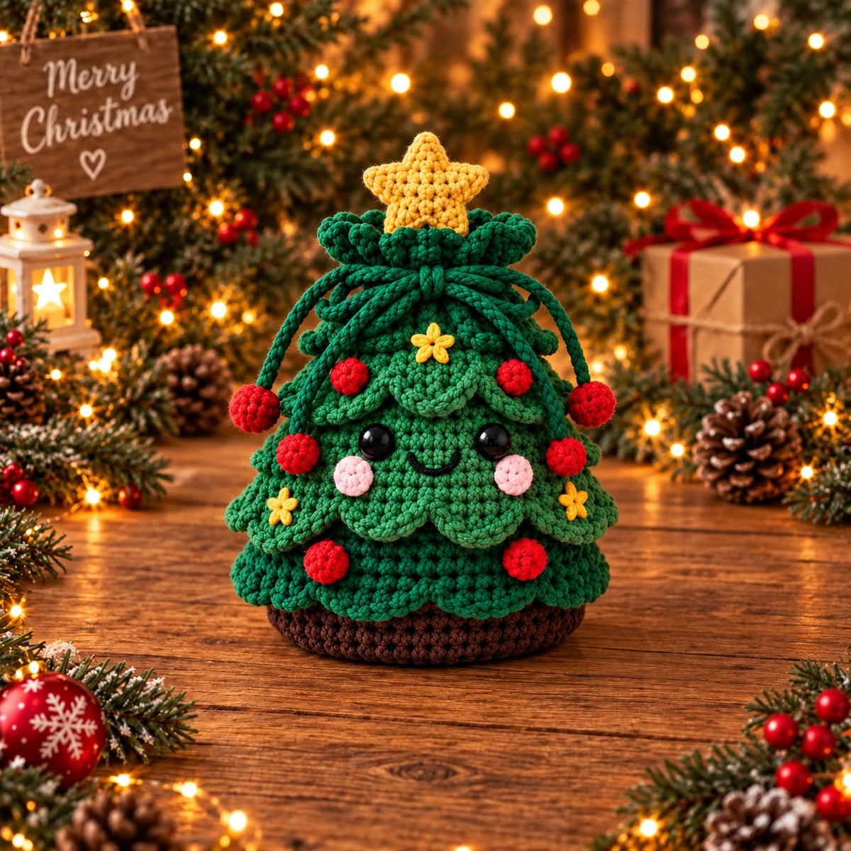 🎄 Christmas Crochet Character Gift Pouch | Reusable Drawstring Gift Bag — 12 Festive Designs