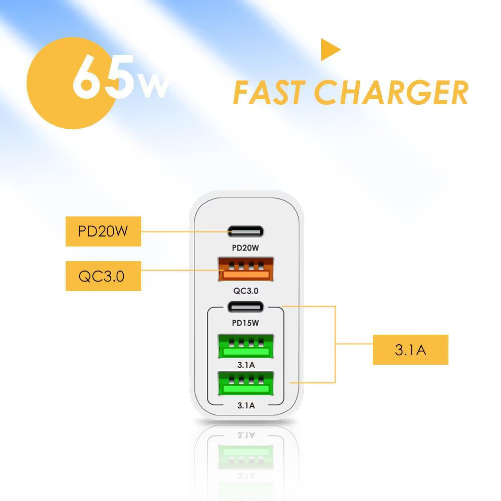 ⚡Secret to Faster Phone Performance⚡65W Multi-Port Fast Wall Charger for Extended Phone Battery Life