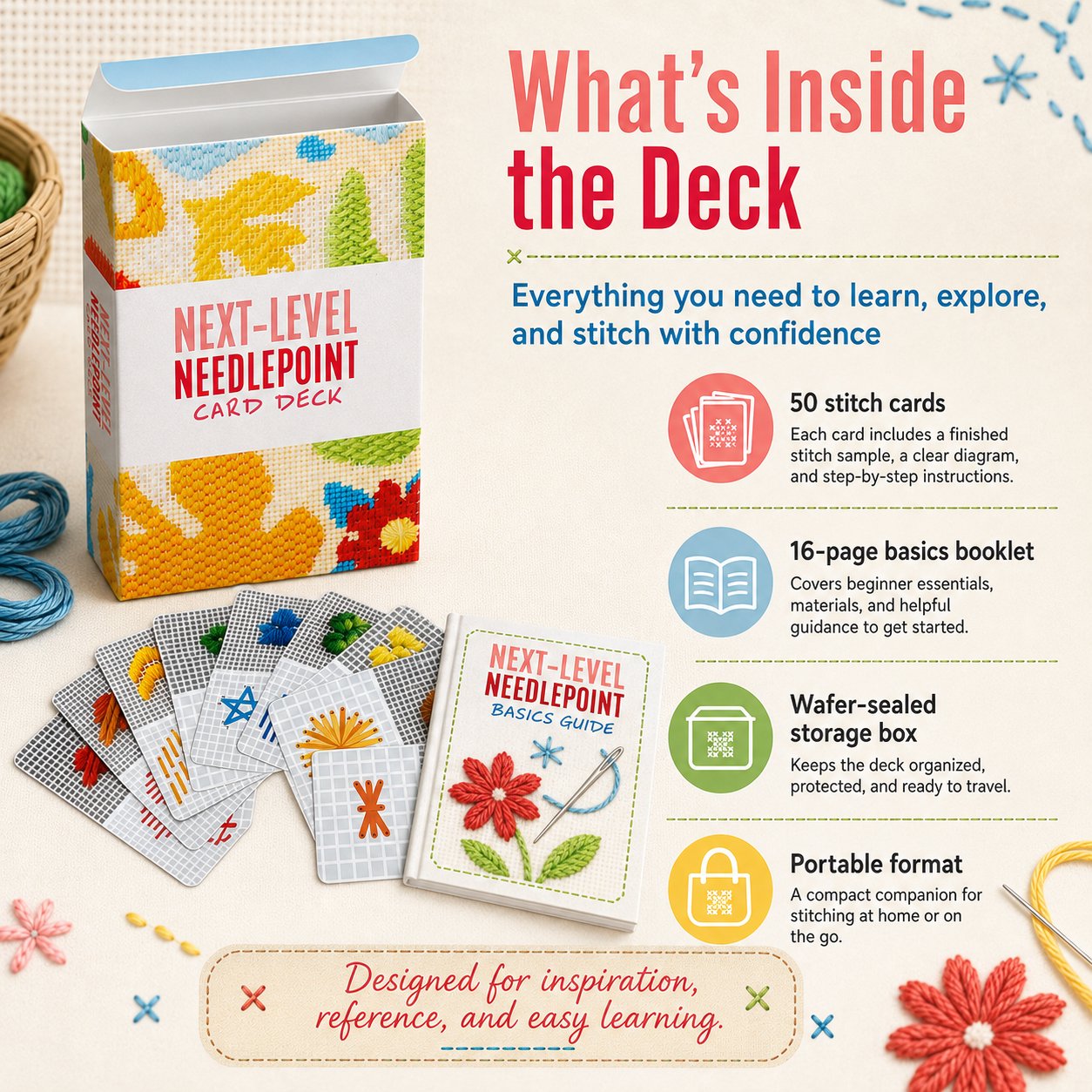 🧵Next-Level Needlepoint Card Deck – 50 Stitch Cards + Techniques for Tapestry Lovers✨(📦Buy 2 Free Shipping)