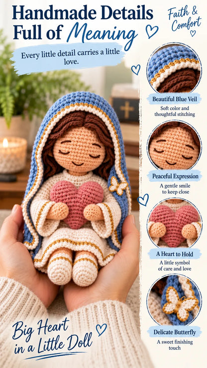 ⏳ Last Day 49% OFF –💙Always With You Mary Comfort Doll | Handmade Crochet Companion Holding A Heart with Encouragement Card ✨