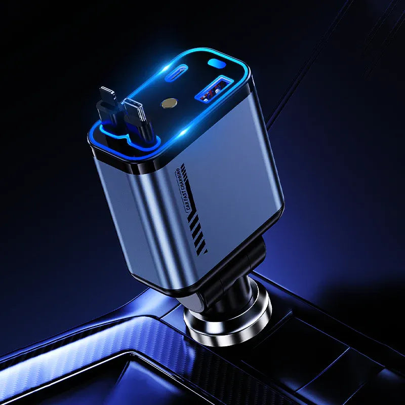 Multifunctional Fast Charging Car Charger with Retractable Cable