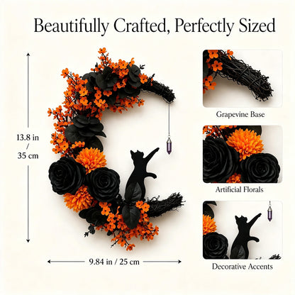 🔥Last Day 49% OFF - 🐈‍⬛🌙Handmade Halloween Cat Wreath(📦Buy 2 Free Shipping)