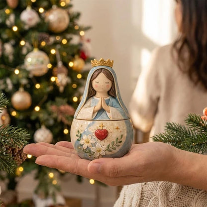🌟 Divine Grace Collection: Hand-Painted Sacred Heart Jesus & Blessed Mary Keepsake Box