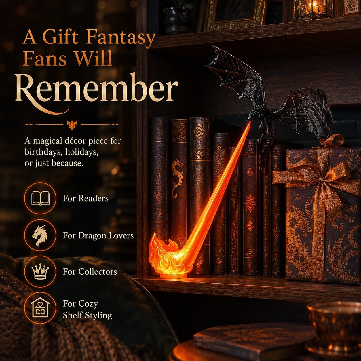 UseFuljoy -🐉 Dragon Flame Book Nook🔥Bookshelf decor gift