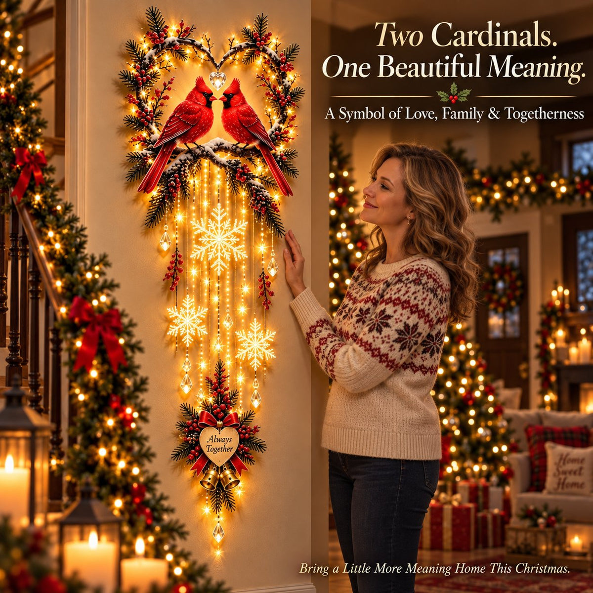 🐦 Always Together Cardinals™ – Lighted Christmas Wall Decor