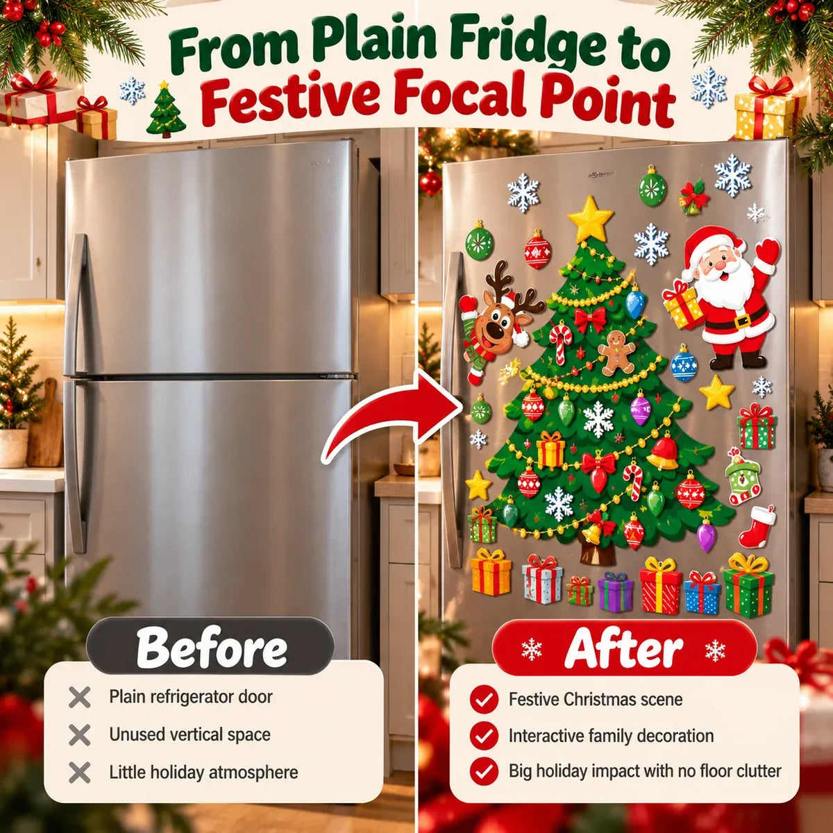 ⏳ Last Day 49% OFF – 🎄DIY Magnetic Christmas Fridge Decor | Reusable Tree & Holiday Magnets for Family Fun 🧲
