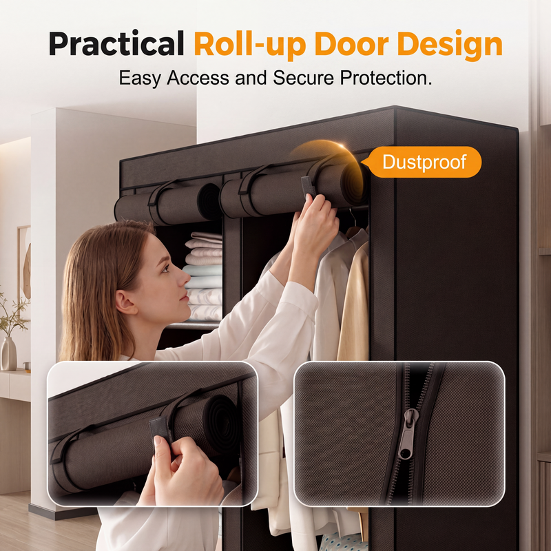 🧥49% OFF NOW! Easy‑to‑Assemble Portable Non‑Woven Fabric Wardrobe, Large‑Capacity Freestanding Closet, Sturdy Frame, Multi‑Compartment Storage for Clothes, Bedding & Household Items
