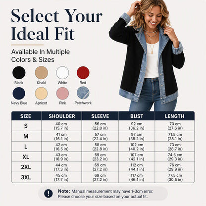 🍂Seasonal Style 49% Off🛍️Women’s Elegant Denim Spliced Ribbed Knit Coat