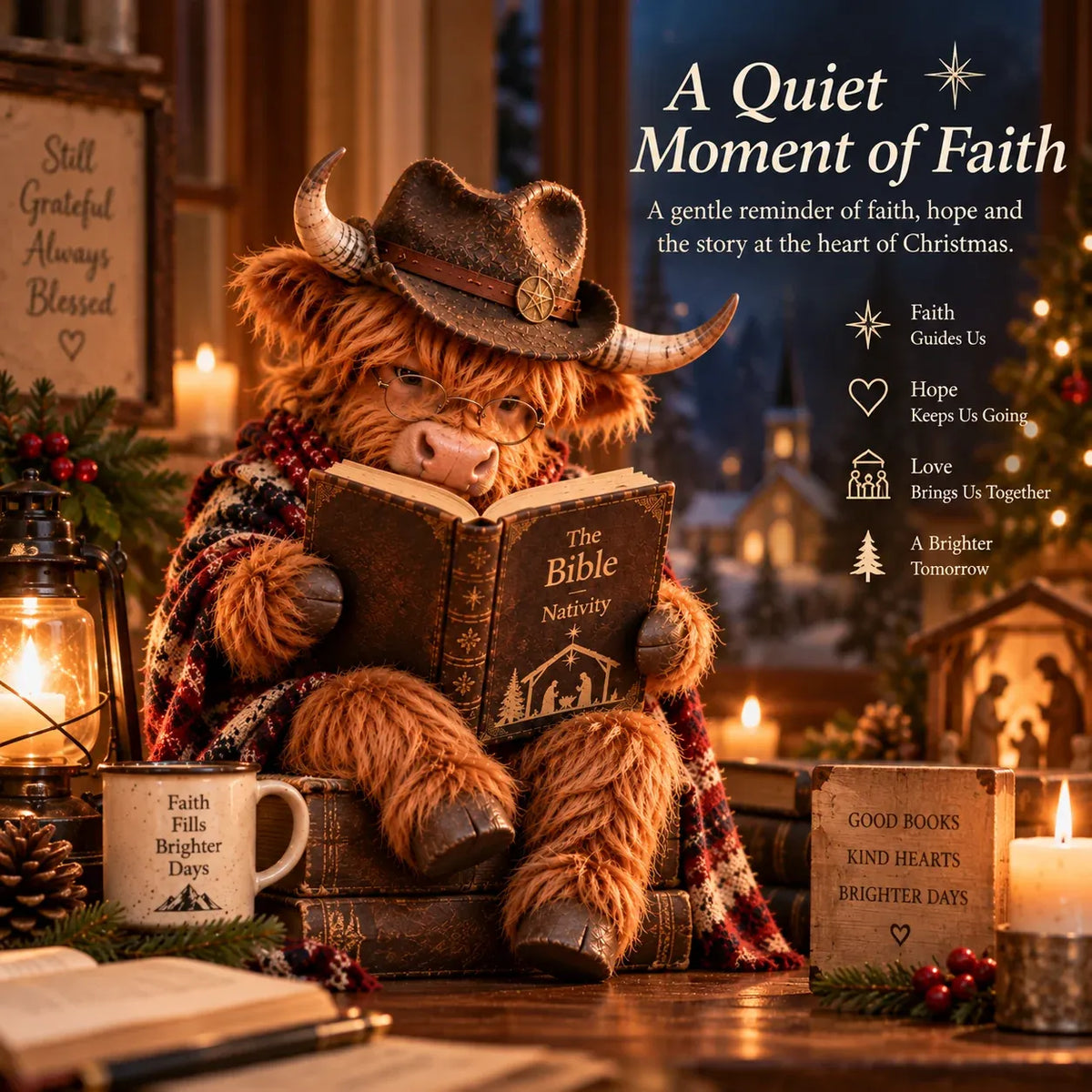 🔥⏳ Last Day 49% OFF – 🐮 Highland Cow Bible Nativity Figurine | Bookish Christmas Faith Décor for Shelves, Desks & Meaningful Gifts 🎄