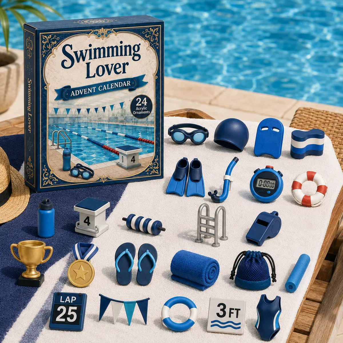 ⏳ Last Day 49% OFF – 🏊 24 Days of Swim-Life Advent Calendar | 24 Swimming-Inspired Acrylic Charms with Hanging Strings & Reusable Keepsake Designs 💦