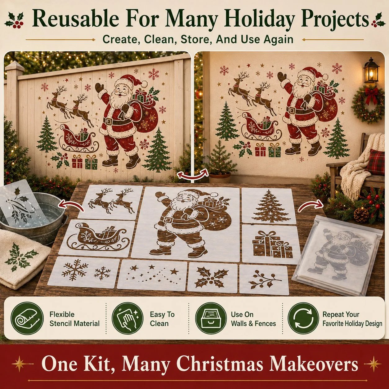 🔥Last Day — 49% OFF! 🎅Christmas Santa Claus Wall Stencil✨