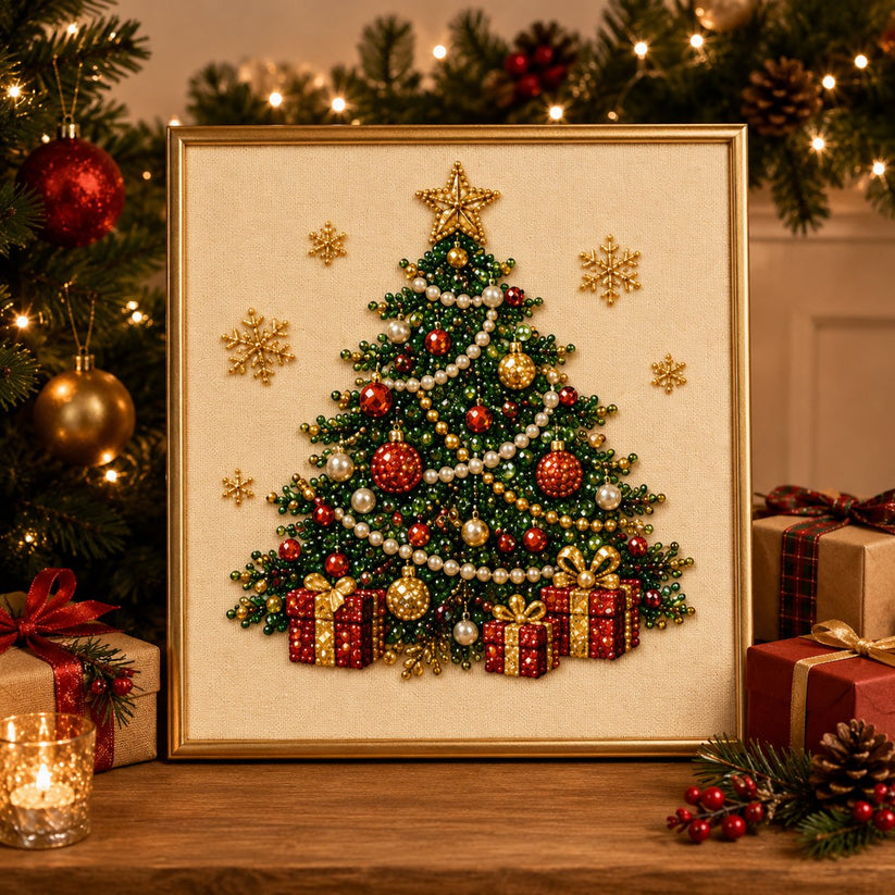 🎄🎅 Premium 3D Pearl Christmas Wall Art Kit | Luxury Flocked Canvas with Scratch-Resistant Non-Fading Pearl Beads DIY Holiday Decor⛄️❄️