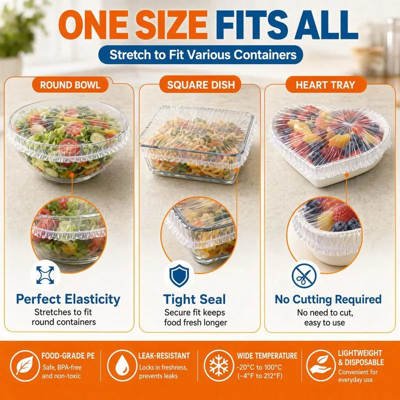 🔥100Pcs Medium Reusable Elastic Plastic Bowl Covers - Kitchen Bread Proofing,