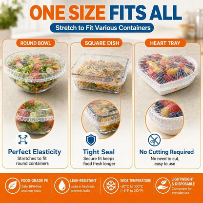 🔥100Pcs Medium Reusable Elastic Plastic Bowl Covers - Kitchen Bread Proofing,
