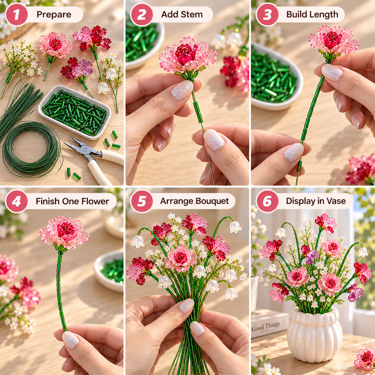 ⏳ Last Day 48% OFF –🌼✨DIY Beaded Wildflower Bouquet Kit – Handmade Crystal Flower Craft Set🌸✨