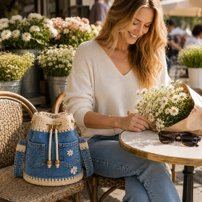 🔥Hot Sale! 50% Off!✨👜Handmade Crochet Denim Bucket Bag