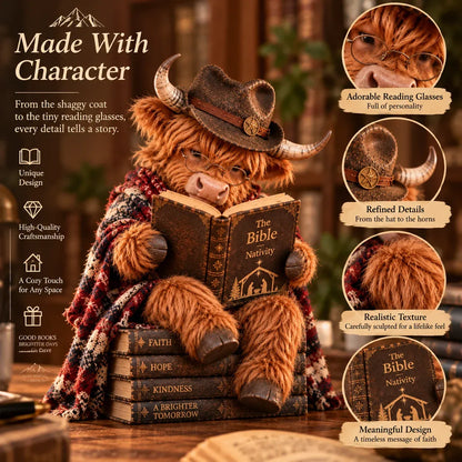 🔥⏳ Last Day 49% OFF – 🐮 Highland Cow Bible Nativity Figurine | Bookish Christmas Faith Décor for Shelves, Desks & Meaningful Gifts 🎄