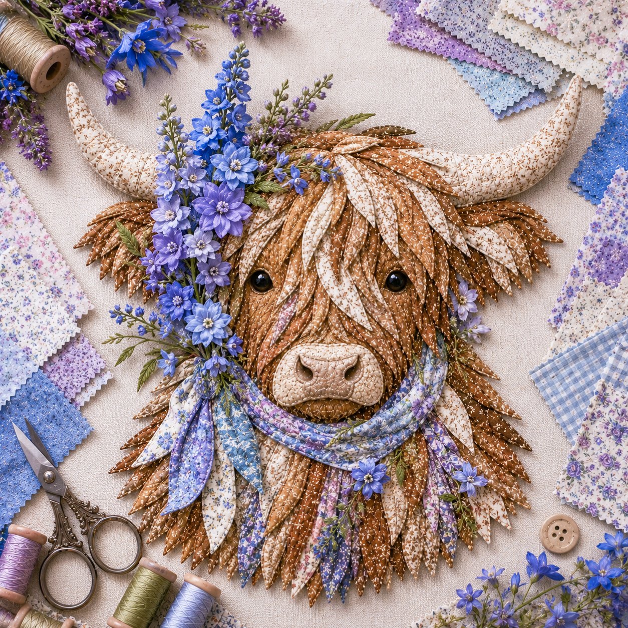 ⏰LAST DAY 49% OFF - 🐮💐🌸 Birth Flower Highland Cow 3D Layered Fabric Art DIY Kit | Complete Kit Included ✂️ Pre-Cut Pieces • Glue or Stitch Your Way • Create a Cozy 3D Highland Cow Decor 💕