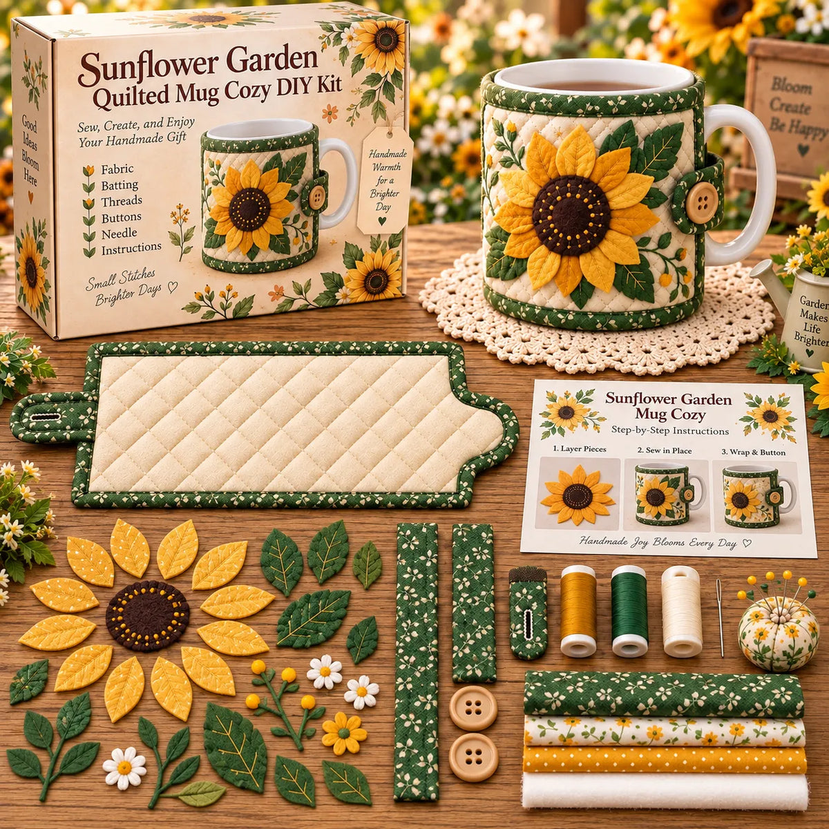 🌸Garden Quilted Mug Cozy DIY Kit