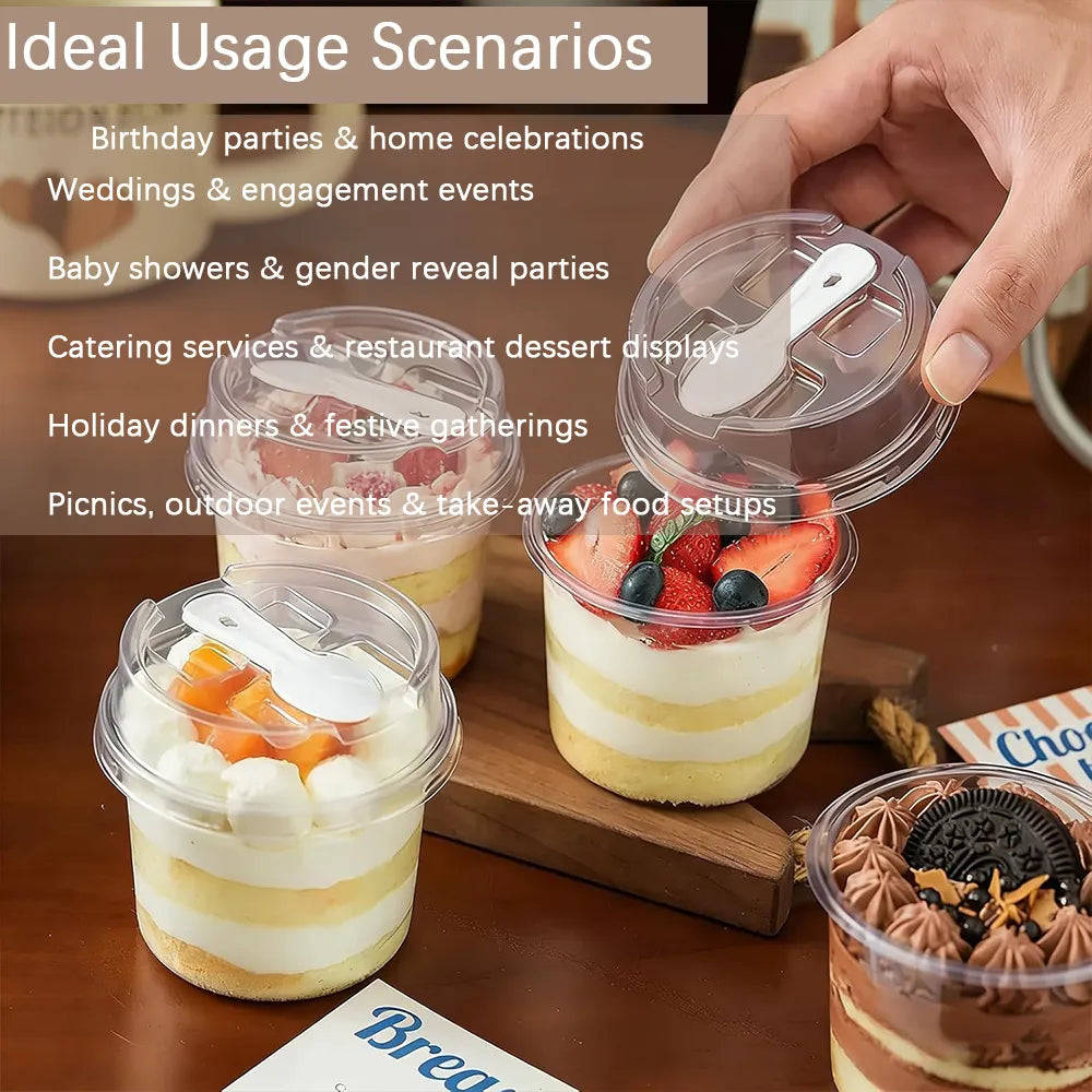 🍨 100 Pack Clear Dessert Cups with Lids & Spoons