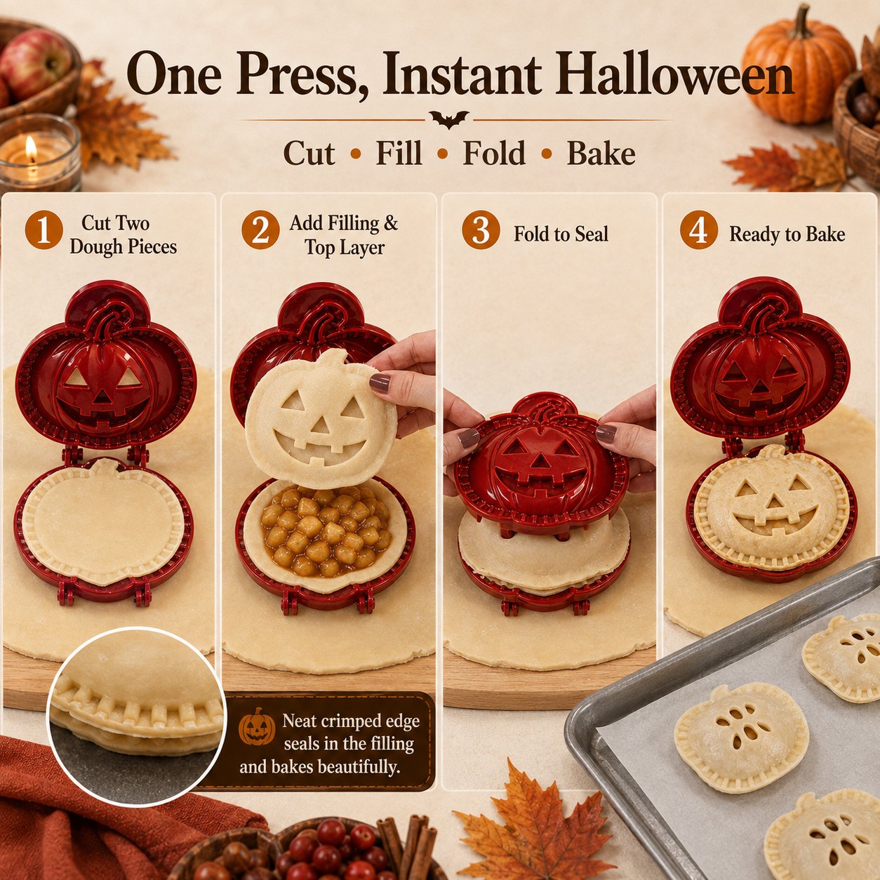 👻 Halloween Mini Pie Molds (Set of 8) – Easy Spooky Baking with Kids for Party Treats!