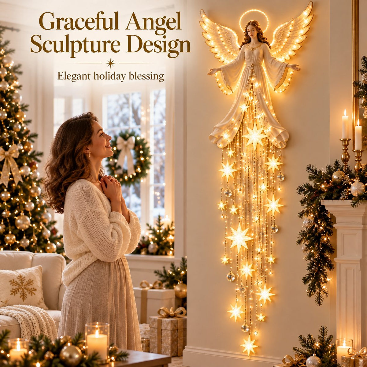 🕊️ Angel Blessing Starfall Wall Light  | Cascading Falling Star Lights, Meaningful Holiday Gift for Faith & Family Celebrations