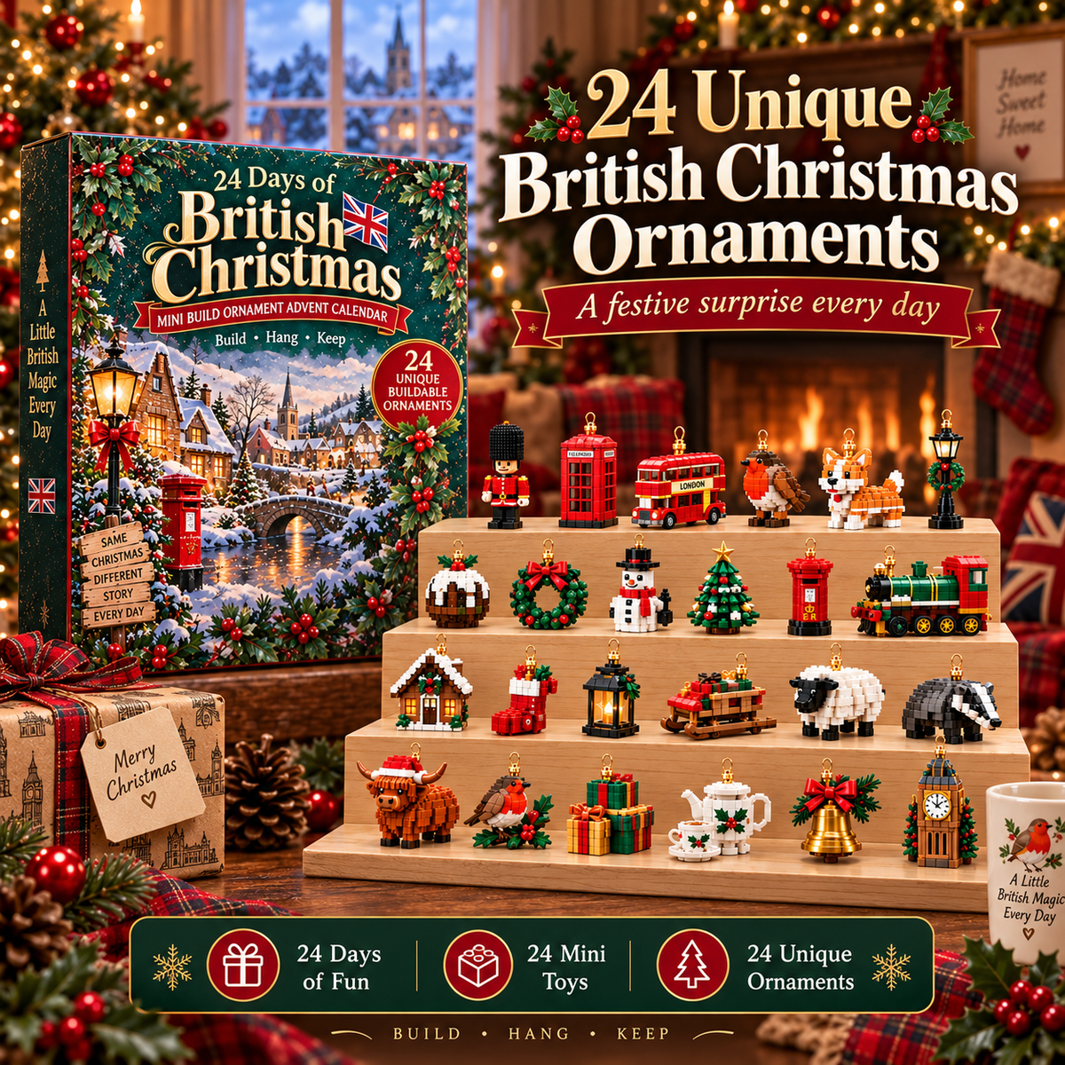 🎄 24 Days of British Christmas – Mini Toy Ornament Advent Calendar
