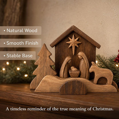 ✨ Christmas Nativity Keepsake — Rustic Wooden Holy Family Scene for Home & Mantel