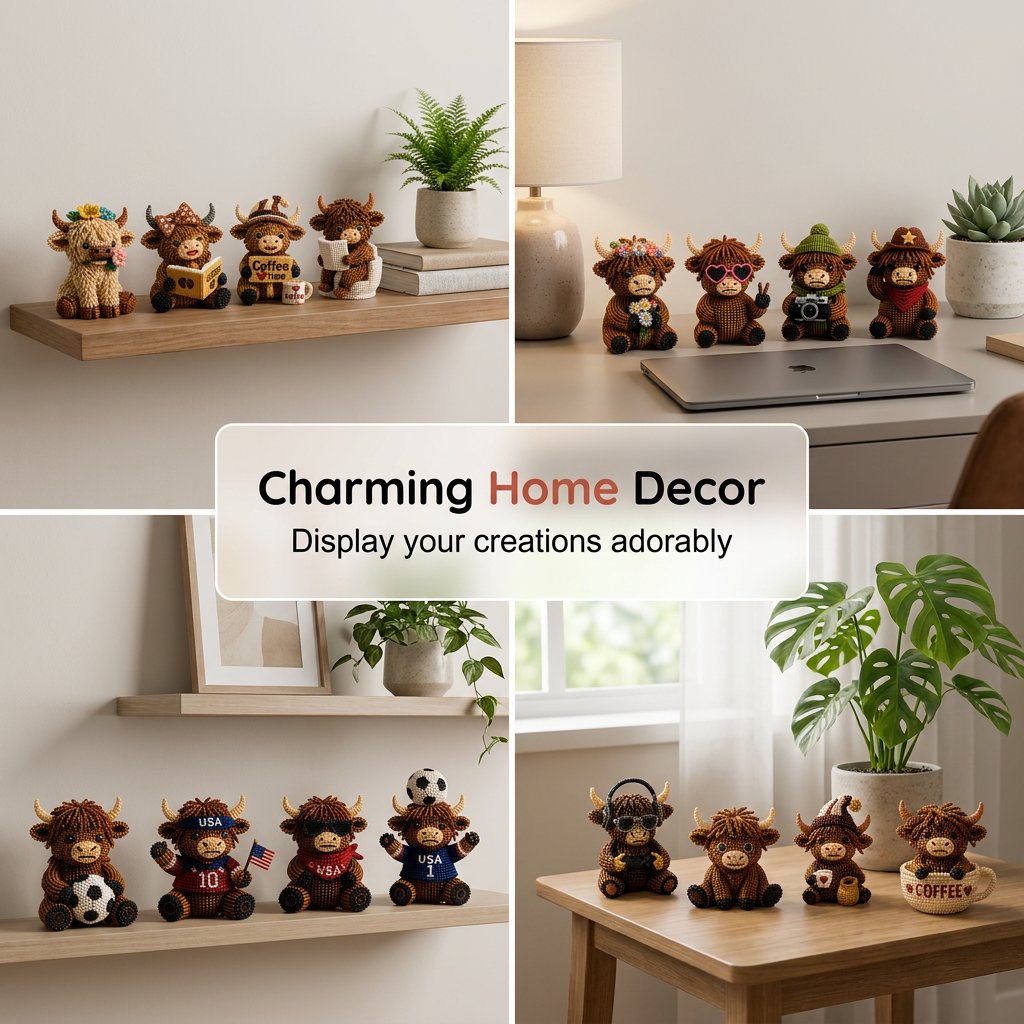 3D Highland Cow DIY Bead Kit – 4 Adorable Handmade Cow Designs Craft Set