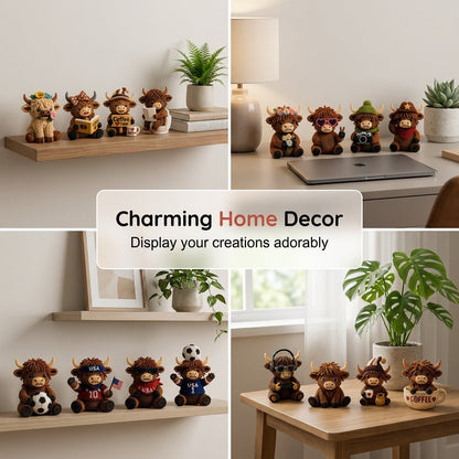 3D Highland Cow DIY Bead Kit – 4 Adorable Handmade Cow Designs Craft Set