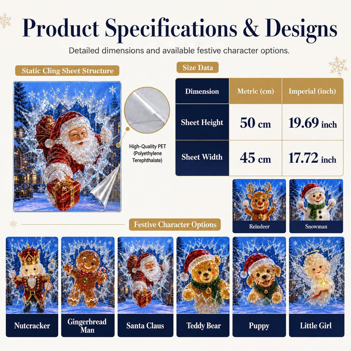 Christmas Window Decal Stickers - Reusable Festive Holiday Glass Decorations